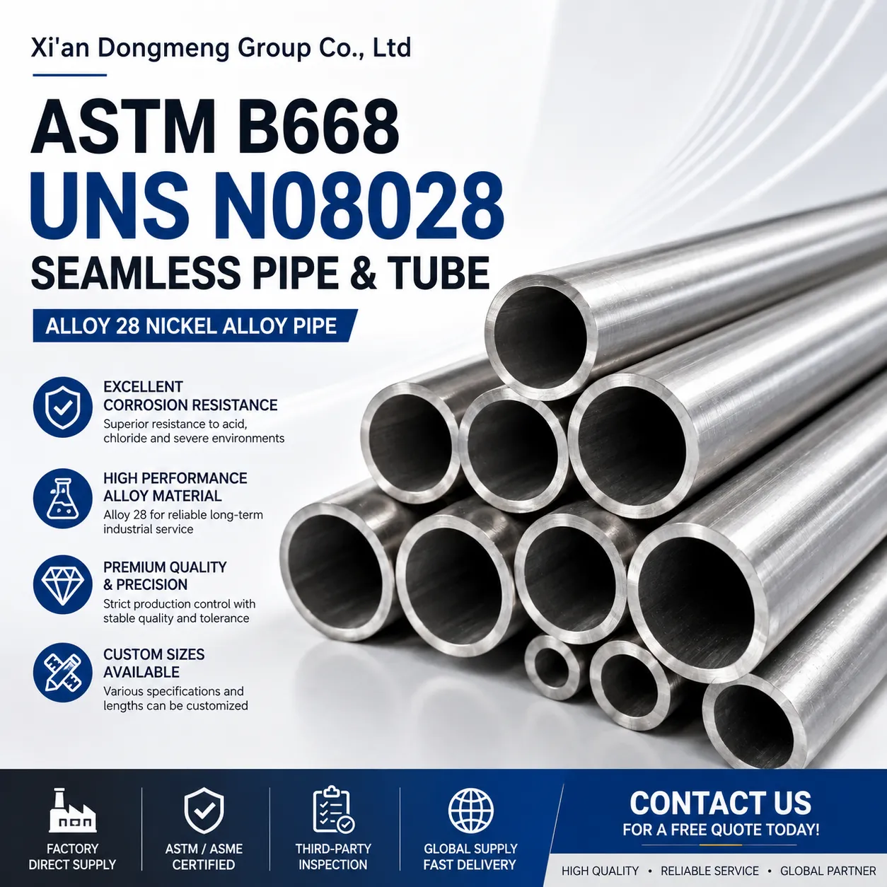 Ống liền mạch ASTM B668 UNS N08028/N08029